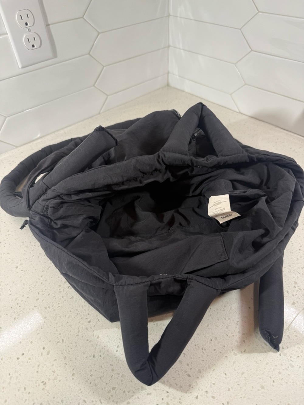 Black Puffer Tote Bag with Padded Handles - Picture 7 of 9